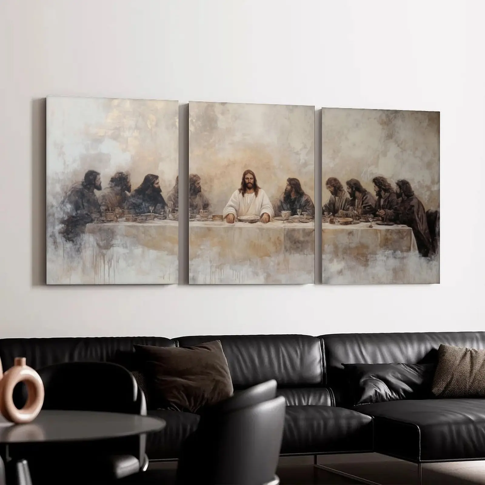 3Pcs Jesus Last Supper Wall Art Christian Wall Decor Religious Faith Canvas Painting Scripture Jesus Wall Painting for Living Room Bedroom Church