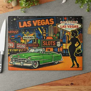Glass Cutting Board Retro Las Vegas – Vintage Neon Art Kitchen Decor