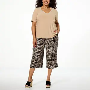 Nina Leonard 2-piece Embellished Tunic & Printed Culotte Pant Set