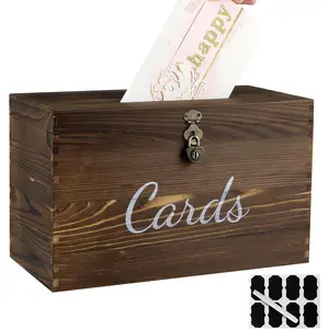 Wood Wedding Card Box, Rustic Wedding Money Case with Lock, Envelope Holder Card Receiving Box for Reception, Birthday Party (Brown)