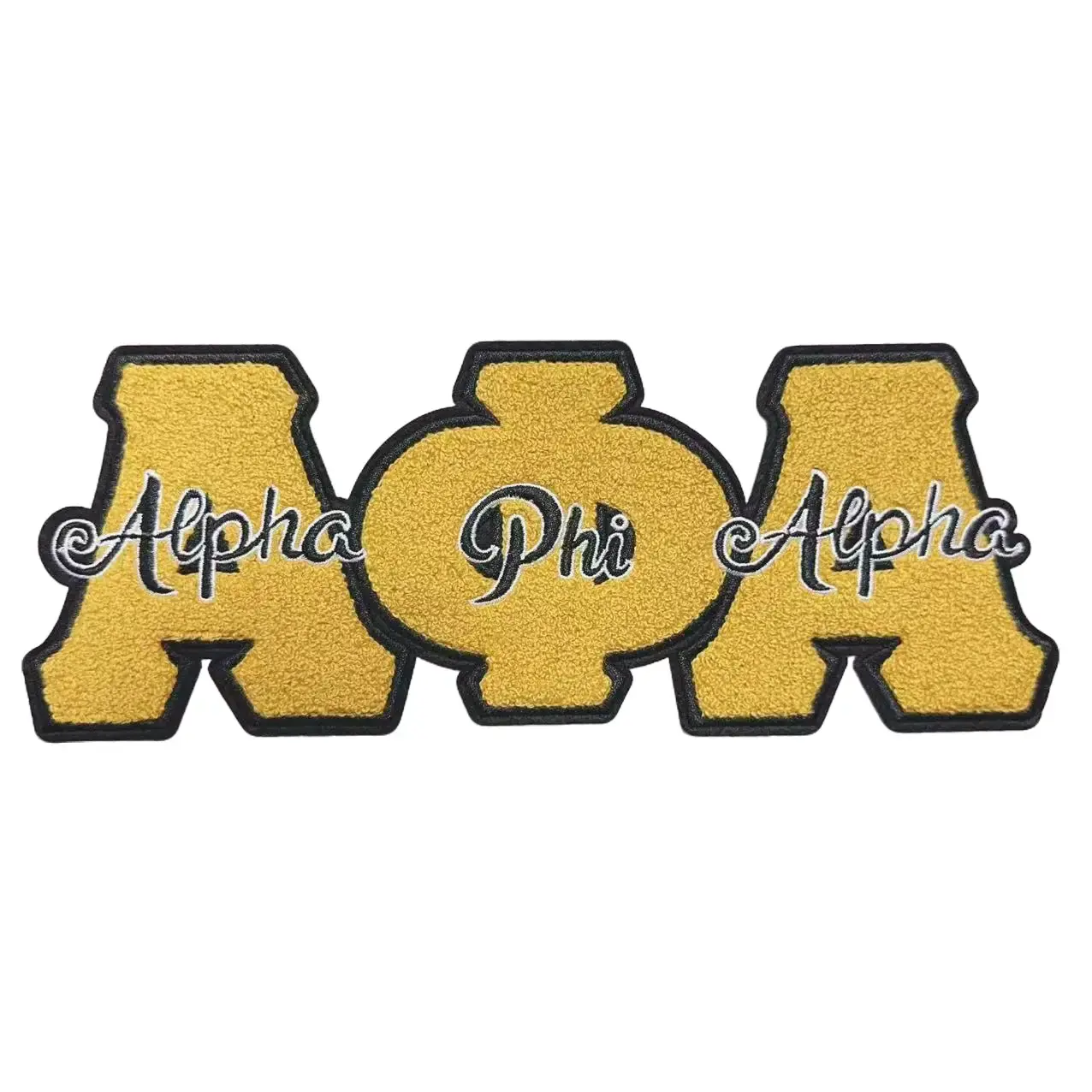 Alpha Phi Alpha Embroidered Iron-On Patch, Gold Embellished Greek Letters Applique for DIY Fraternity Jackets, Hats & Clothing, Embellished Letters, Iron-On Fabric, Fabric Patches