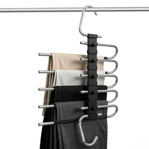 DGAPHRO Stainless-Steel Plastic Pants Hangers, 5-Layer Space-Saving Anti-Slip Hanging Closet Organizers for Pants, Jeans, Skirts