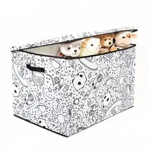BAUM Large-Capacity Collapsible Storage Boxes (4-Pack) - Lidded Kids Coloring Trunk Organiser with Removable Divider, Space Print, Dual-Handled Reinforced Design & Washable Markers Set, Large-Capacity Storage Boxes