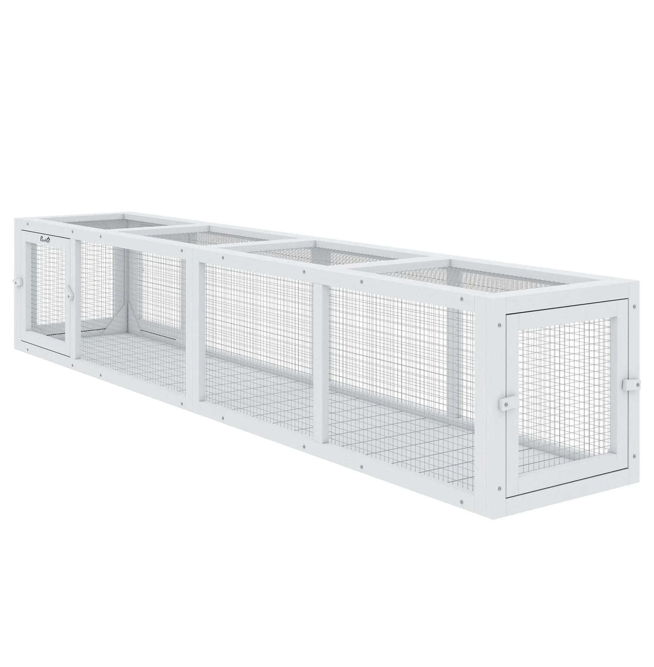 Fir Wood Indoor-Outdoor Cat Run, 79" Weatherproof Catio Tunnel with Secure Access, Extendable White Cat Playpen