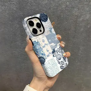 Coastal Life Ocean Blue Seashell Pattern Phone Case, a sturdy and durable 2-in-1 protective case, compatible with iPhone 17/16/15/14/13/12/11 Pro Max/Plus/Pro, Galaxy S25/S24/S23 Ultra. Durable, stylish protection, and a great holiday gift.