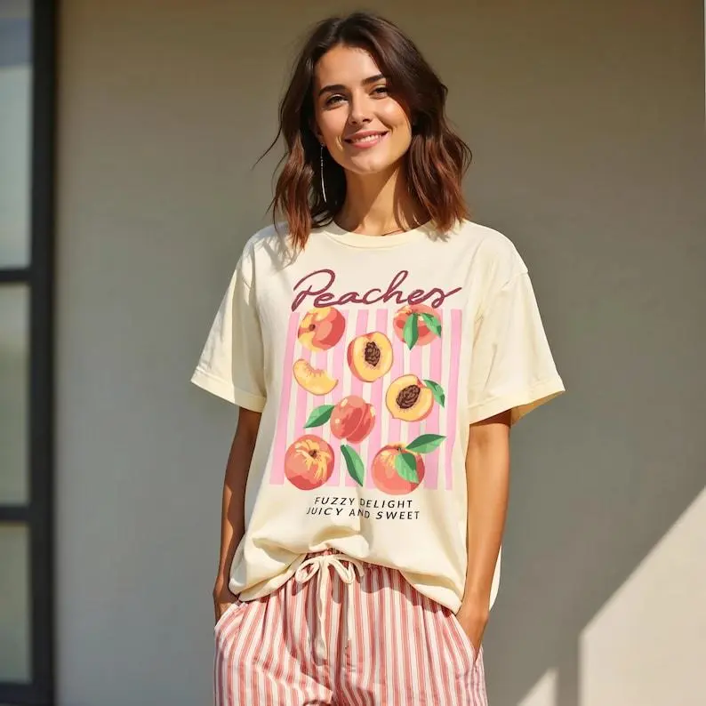 Peach Shirt Peachy TShirt Feeling Peachy Farmers Market T Shirt Fruit Graphic Tee Summer Fresh Fruit Aesthetic Shirt