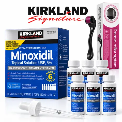 Kirkland Minoxidil 5% Hair Care Serum Daily Scalp Drops Topical Serum Kit for Thicker & Fuller Looking Hair - Premium Men's Grooming & Nourishing Personal Care Routine with Precision Dropper weak
