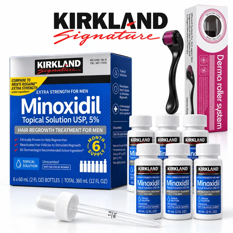Kirkland Minoxidil 5% Hair Care Serum Daily Scalp Drops Topical Serum Kit for Thicker & Fuller Looking Hair - Premium Men's Grooming & Nourishing Personal Care Routine with Precision Dropper weak