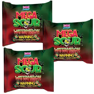 Barnetts Mega Sour Candy Watermelon (3 Pack) - Trendy Sweet Bags - Traditionally Handmade Sweets - Sour Coating Lasts 20 Seconds - Candies for Party Bag, Gift Hamper, or Hamper Box