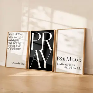 Black White Christian Wall Art Set of 3 | Bible Verse Print Bundle | Minimalist Scripture Poster | Modern Religious Decor for Girls