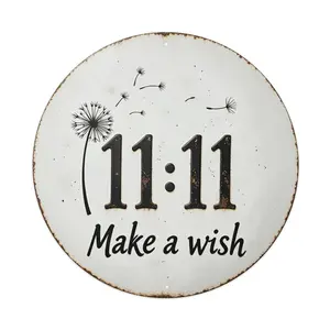 "11:11 Make a Wish" Aluminum Dandelion Round Metal Sign - 8x8 in Vintage Rustic Wall Decor Gift, Indoor/Outdoor Safe for Bedroom, Living Room