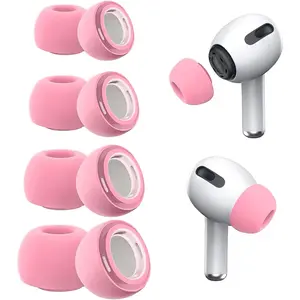 4 Pairs Replacement Ear Tips for AirPods Pro for AirPods Pro 2 with Noise Reduction Hole, Non-Slip Soft Silicone Ear Tips for AirPods Pro and Fit in The Charging Case(XS/S/M/L) Sakura Pink