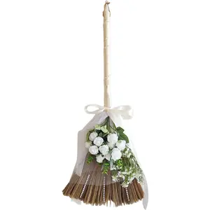 Wedding Broom for Jumping Ceremony, African American Decorative Broomstick DIY Wedding Decor, with White Roses & Babys Breath