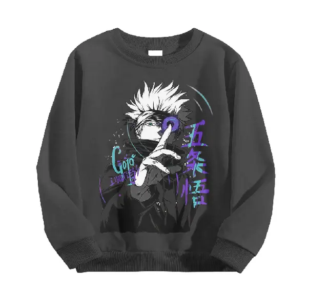 Crew Neck Pullover Sweatshirt Size 90‑130 Gojo Satoru Jujutsu Kaisen Anime Graphic Print Long Sleeve Loose Casual Fashion Top