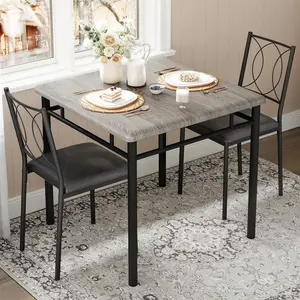 Dining Table Set of 2, Farmhouse Wooden Dinner Table with 2 Upholstered High Back Chairs, Compact Dining Furniture for Apartment Small Space Kitchen Breakfast Nook
