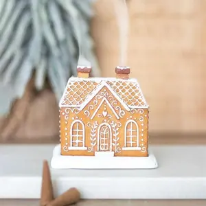 Christmas snowcap resin gingerbread houseincense cone burner decoration