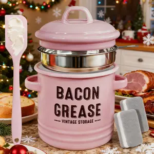 Enamel Oil Can Set 46oz Large-Capacity Condiment Can with Oil Bottle Filter for Food Preservation Storage Reusable BPA Free Heat & Stain-Resistant Outdoor Travel Kitchenware Handmade Gift  Christmas gift