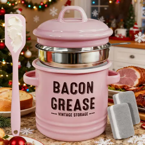 Retro Enamel Finish Stainless Steel Oil Can Set (2000ml+), BPA-Free Reusable Portable Kitchen Utensils with Filter Dispenser Bottle, Heat-Resistant Handmade Kitchen Gadget for Smooth Pouring, Cooking Prep, Christmas Gift