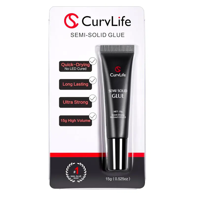 New Super Strong 15g Nail Glue for Press-On Nails Tips – Quick-Drying Semi-Solid Adhesive Gel, No UV Light Needed, Long-Lasting Fake Acrylic Nails Kit with 10ml Remover for Easy Application at Home or Salon-Curvlife