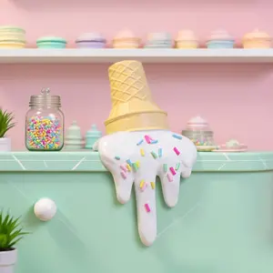 Unique Resin Ice Cream Cone Decorative Figurine Statue, Summer-Themed Colorful Drop Design, Perfect Home & Office Decoration Accessory, Decorative Sculptures