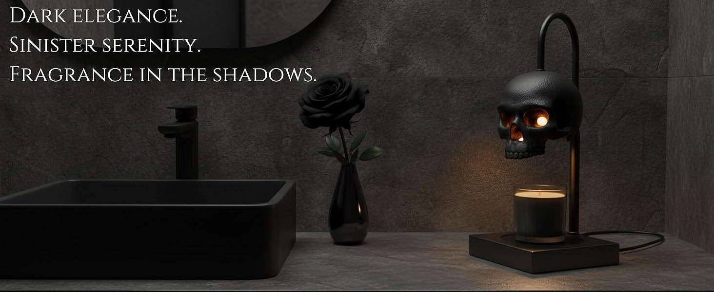 Skull Candle Warmer Lamp with Timer & Dimmable Light Adjustable Height Gothic Aromatherapy Melting Lamp for Bedroom Decor Candles Not Included