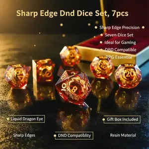 DND Dice Set, Dice Inlaid with Ring,7 Counts/set Sharp Edge Dice, D&D Dice, RPG Role Playing Games, Dungeons and Dragons D and D Polyhedral Dice Set