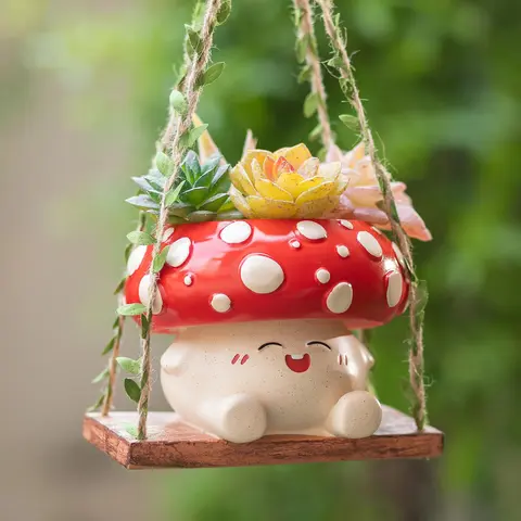 Whimsical Smiley Face Hanging Flower Pot - 3.9in Opening, Drainage Holes, Cute Plant Pots, Aesthetic Mini Planter, Cottagecore Garden Decor, Whimsical Room Decor, Quirky Unique Gifts, Practical Gardening Supplies