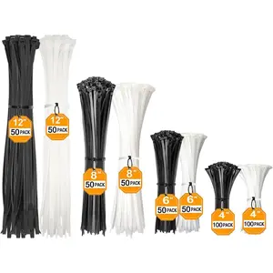 Zip Ties,500 Pack Black and White Zip Ties Assorted Sizes 4/6/8/12 Inch Heavy Duty Self Locking Zipties Nylon Cord Management Plastic Wire Ties for Indoor,Outdoor,Office,,Garden,Workshop