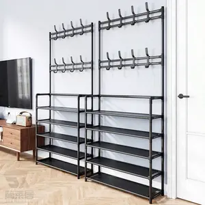 5-Tier Metal Iron Storage Rack With Shoe Rack Easy To Assemble Freestanding Coat And Hat Organizer For Bedroom Living Room Entryway Space Saving Design 16mm Thick Pipe 9.8mm Thin Pipe Plastic Hooks