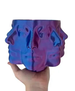 Poly Face Planter - Tri-Color Silk Filament Design in PLA Plastic for Modern Indoor Decor
