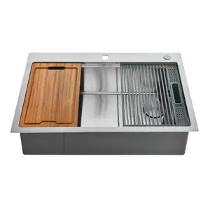 Kingston Brass GKDS302292 Uptowne 30 in. Stainless Steel Single Bowl Dual Mount Kitchen Sink with Kitchen Accessory Set - Brushed - 6 Piece