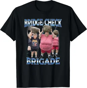 100% Cotton Bridge Check Brigade AI Lady with Rock Breaking Glass Meme T-Shirt