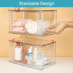 Acrylic Large Stackable Drawers 4 Pack - Easy Assemble Organizers for Bathroom, Kitchen, Pantry & Makeup Organization Boxes 2