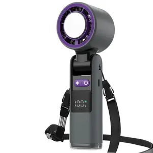 Portable Foldable Handheld Fan, Ice Powerful Portable Fan, USB Rechargeable 1-199 Wind Speeds, LED Display, Mini Fan with Lanyard and LED Flashlight, Gift for Men and Women Outdoor and Indoor