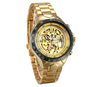 OIDEA Men's Classic Skeleton Numeral Dial Automatic Mechanical Watch - Stainless Steel Band, Gold-Accented Metal Strap-Style Sport Dress Watch, Gold-Accented Mechanical Watches, Metal Mechanical Watches