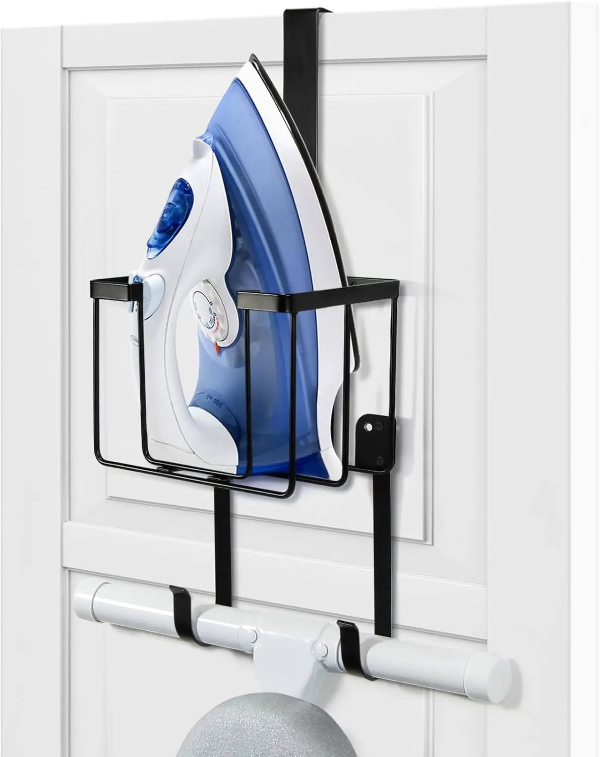 Over The Door/Wall Mount Ironing Board Hanger, Laundry Room Iron and Ironing Caddy Board Storage Holder White