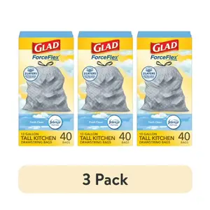 Glad ForceFlex Tall Kitchen Drawstring Trash Bags 13 Gallon 40 Count 3 Pack with Febreze Freshness Gain Fresh Clean Odor Protection & Extra Leak Protection