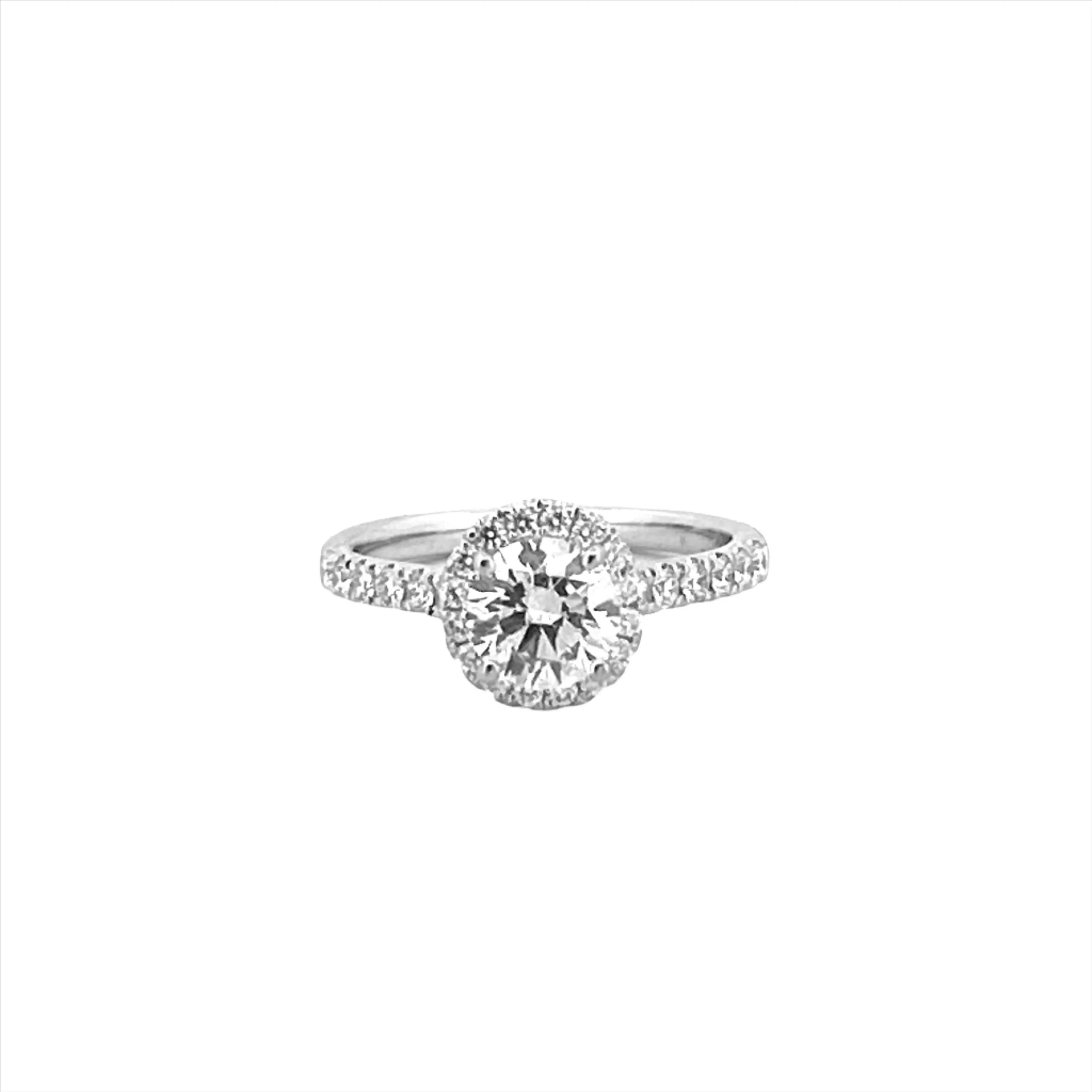 14K Gold 1.00 Carat Lab Grown Round Diamond Halo Cathedral Engagement Ring