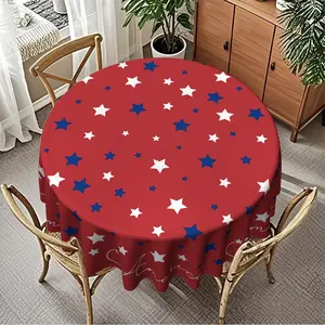 Independence Day Background Star Round Tablecloth, Thickened Jacquard Material, Polyester Faux Suede, Festival Party Decor, Home Kitchen Decor, Gift
