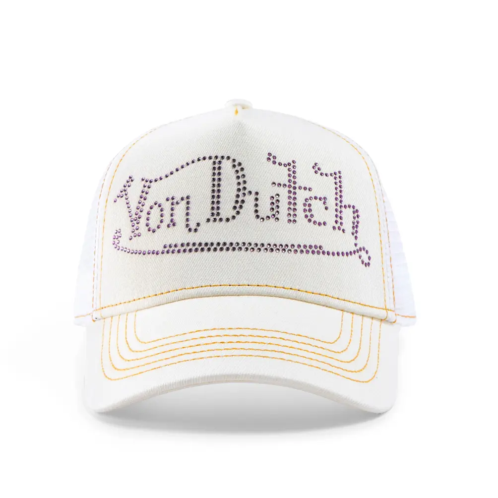 Von Dutch Rhinestone Trucker – White with Purple R