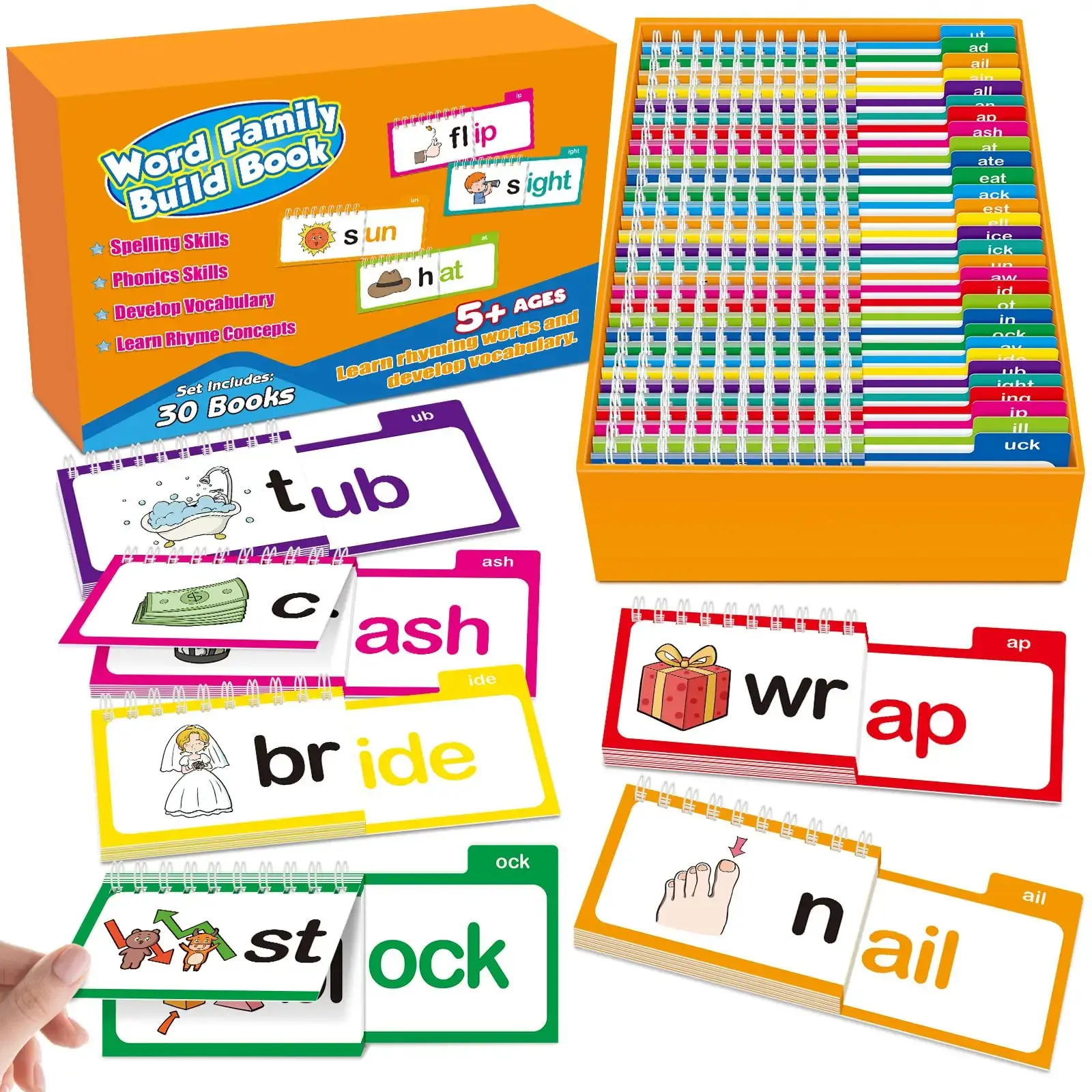 Original 30 Read & Rhyme Phonics, Word Family Flip Books, Interactive Word-Building Flip Game, Visual Learning Flash Cards, Builds Reading Confidence Through Patterns for Preschool & Homeschool & Kindergarten