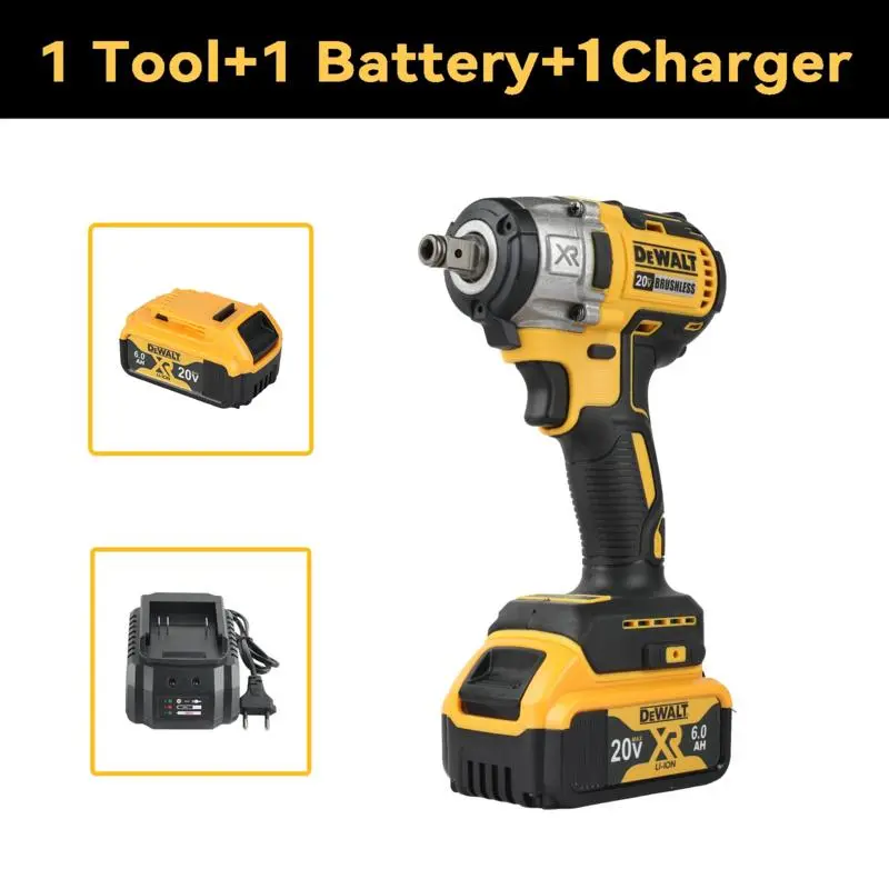 DEWALT DW880 20V Lithium-Ion Brushless Impact Wrench - 1/2 in Square Drive, High Torque, High Speed, Detachable Lug Nut Removal Tool, LED Lights, Anti-Slip Grip, Cordless Set (1 Tool, 1 Charger, Batteries Included, Ideal for Auto Mechanics)