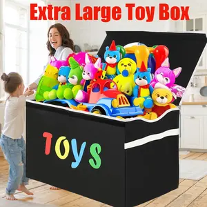 Collapsible Toy Box with Lid - Extra Large Sturdy Storage Bin for Kids Toys - Foldable Toy Chest Organizer for Nursery, Playroom and Bedroom