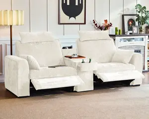 102.8'' Loveseat Power Recliner Sofa with Headrest, Oversized Cloud Modular Sectional Reclining Couch with Table, Storage Drawer, Charging, 2-Seater for RV Home Theater, Chenille, White
