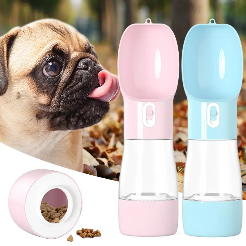 Portable Dog Water Dispenser - Food-Grade ABS, 258ml Capacity, 200g Plain Printing Design, Leakproof Silicone Seal, Segmented 2-Part Structure, Push Feed, Convenient to Carry Pet Travel Feeding Accessory