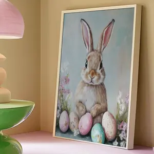 Vintage Easter Bunny Print Canvas Wall Art, Unframed Spring Rabbit Decor, Neutral Nursery Decoration, Home Decor