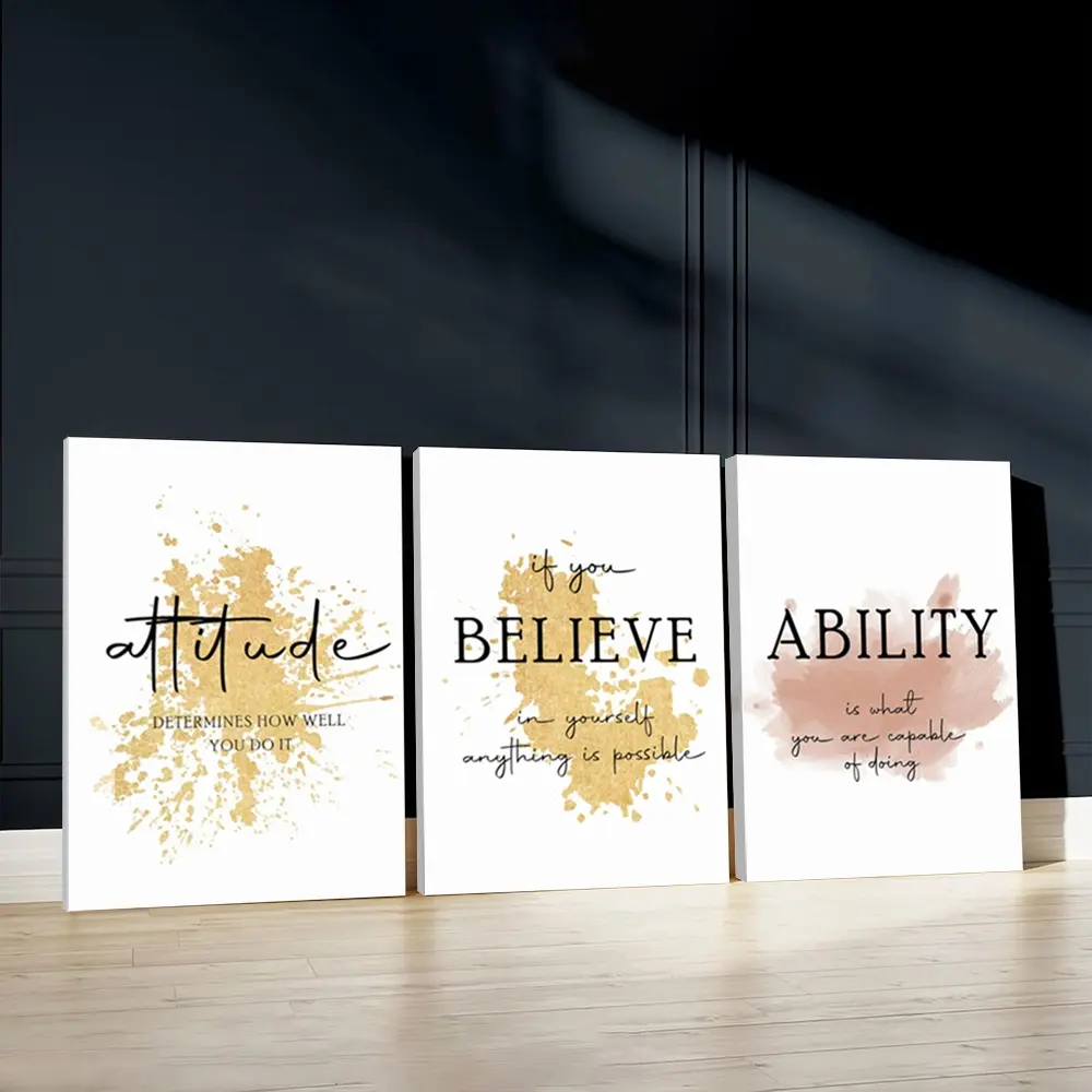 3pcs Inspirational quotes Wall Art, Motivational phrases Poster, Typography design Art Prints, Positivity Home Decor, Modern Home Decoration, Wall Paintings, Cozy Canvas Posters Wall Arts, Decor for Living Room, Restaurant, Kitchen, Bedroom, With Frame