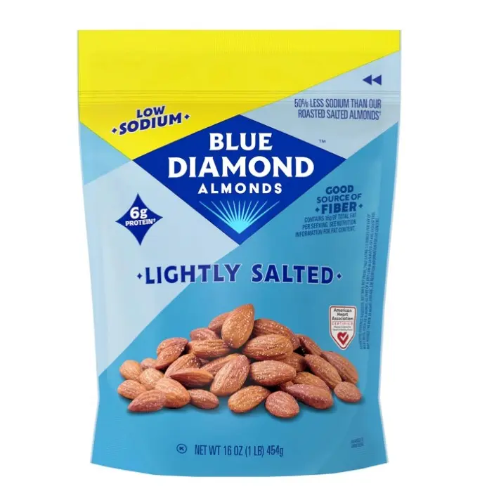 Blue Diamond Almonds Low Sodium Lightly Salted Snack Nuts, 16 Oz Resealable Bag (Pack of 1)