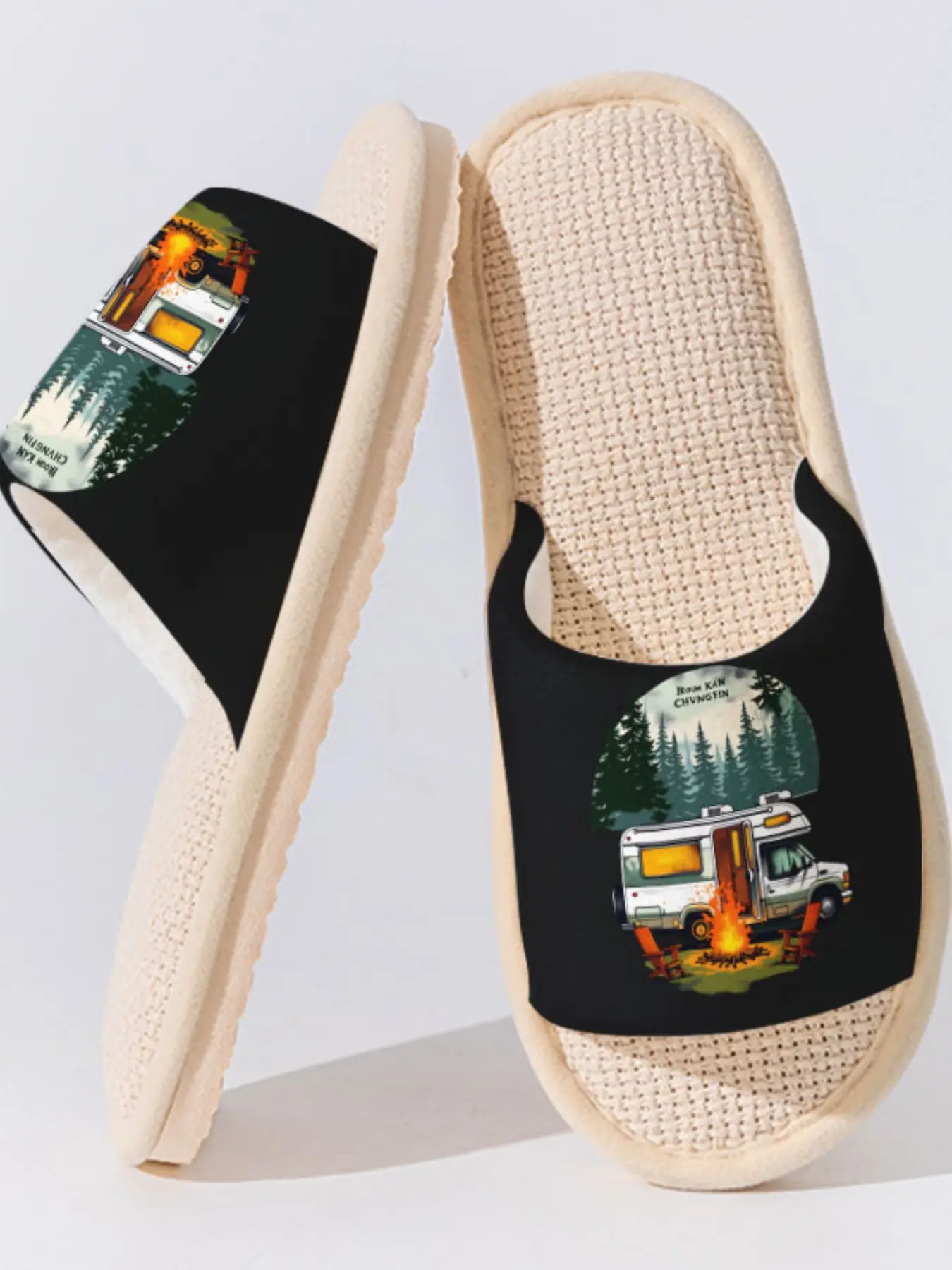Outdoor Casual Linen Slippers, Breathable Non-Slip Sole, Geometric Asymmetrical Design, All Seasons Home & Office Wear