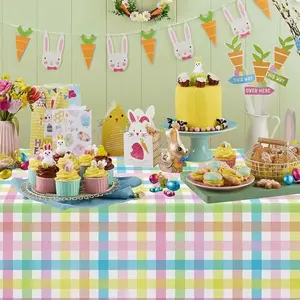 Easter Tablecloth Spring Blue Buffalo Plaid Country Style, Long Rectangle Plastic Tablecloth for Summer Holiday Party Picnic Decor